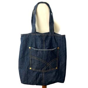 Women's blue jean-style denim tote purse with shoulder strap